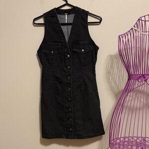 Free People Black Sleeveless Button-Front Denim Dress